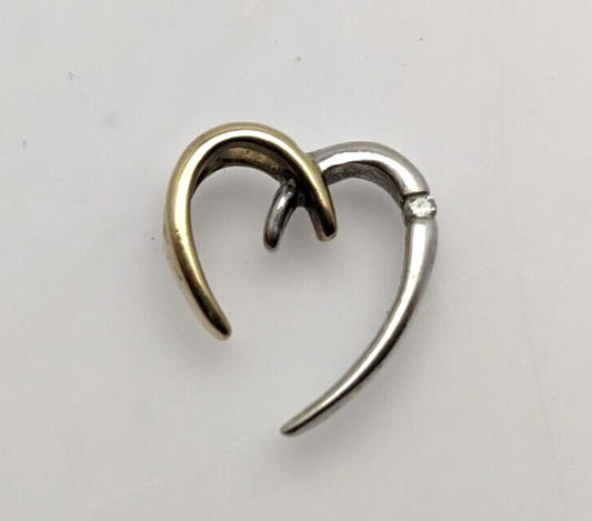 9ct White and Yellow Gold Heart Shaped Pendant Diamond Size 1.4cm x 1.5cm