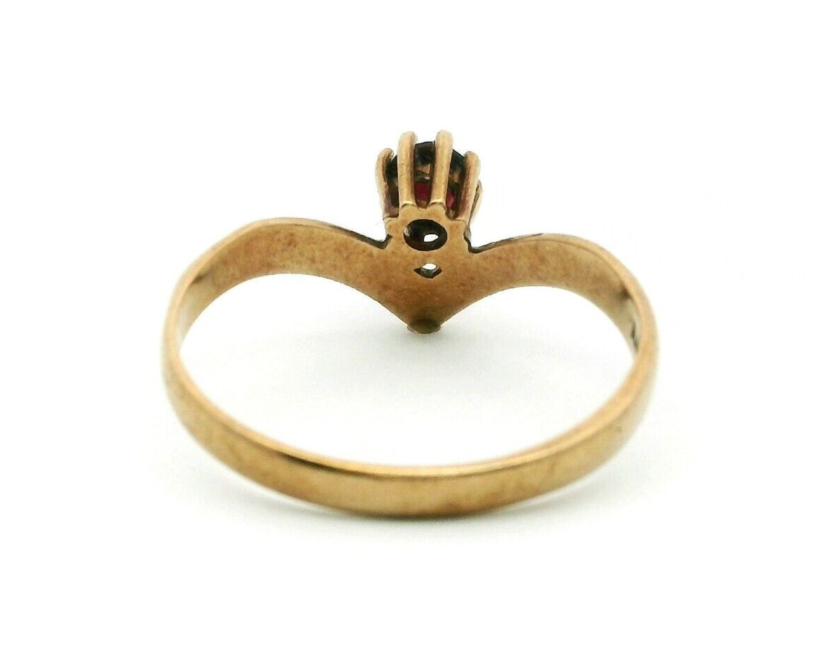9ct Yellow Gold Ring Red Garnet Stone Wishbone Hallmarked Ring Size P 1/2