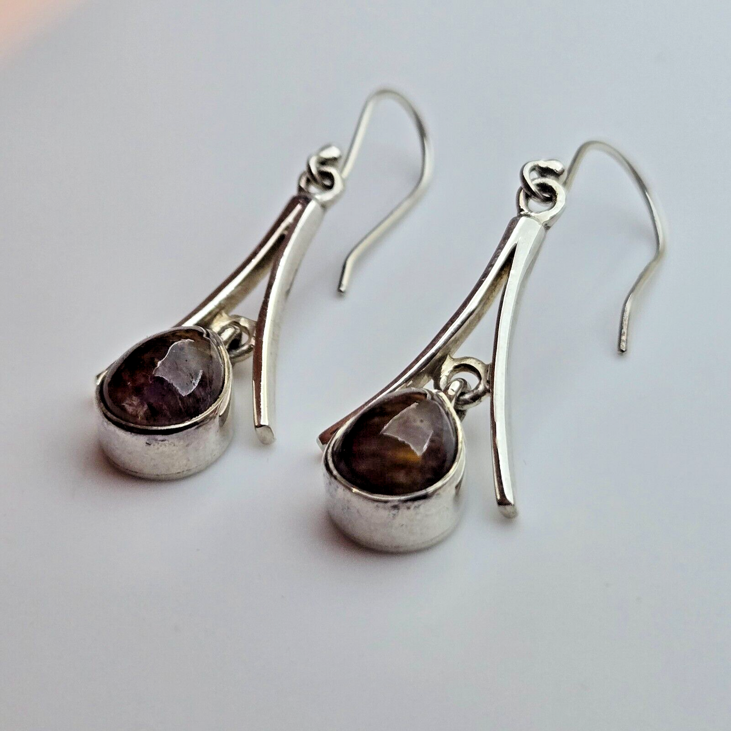 Silver Drop Dangle Earrings Cacoxenite Stones  925 Hallmarked 30mm Drop Length
