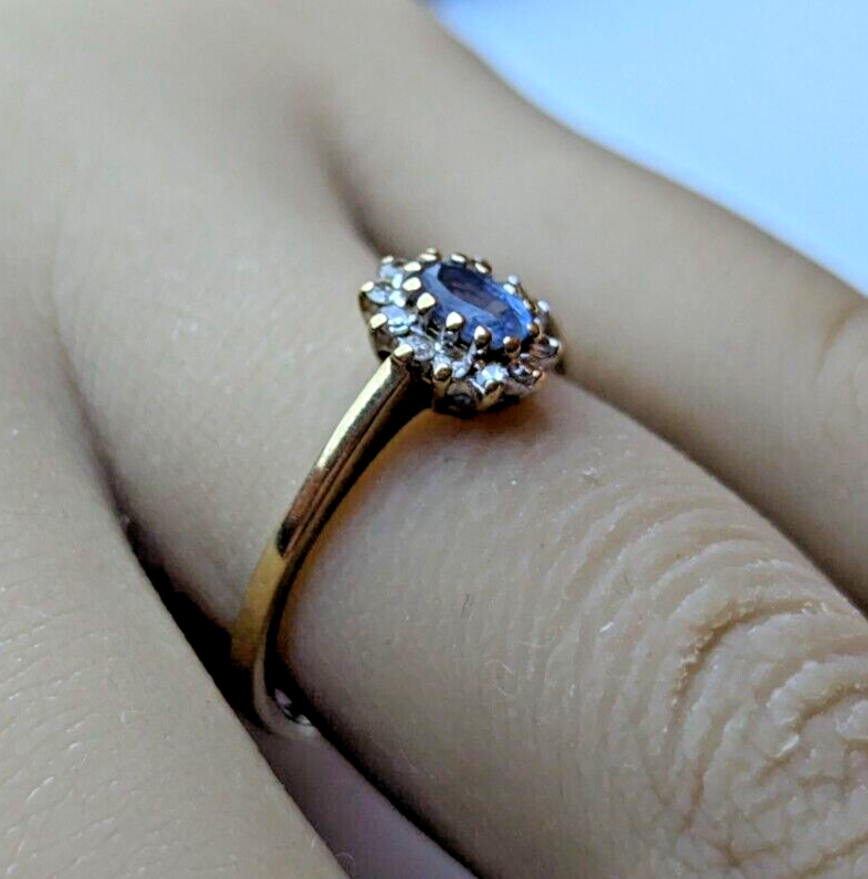 9ct Yellow Gold Ring Sapphire and Diamonds Hallmarked Ring Size N