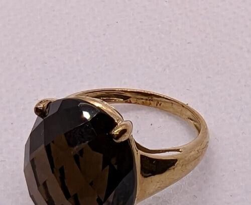 9ct Yellow Gold Ring Smokey Quartz Gold Statement Ring Size M