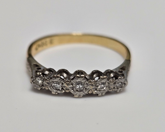 Vintage 18ct Yellow Gold Platinum Ring Diamonds Milgrain Detailing Ring Size M