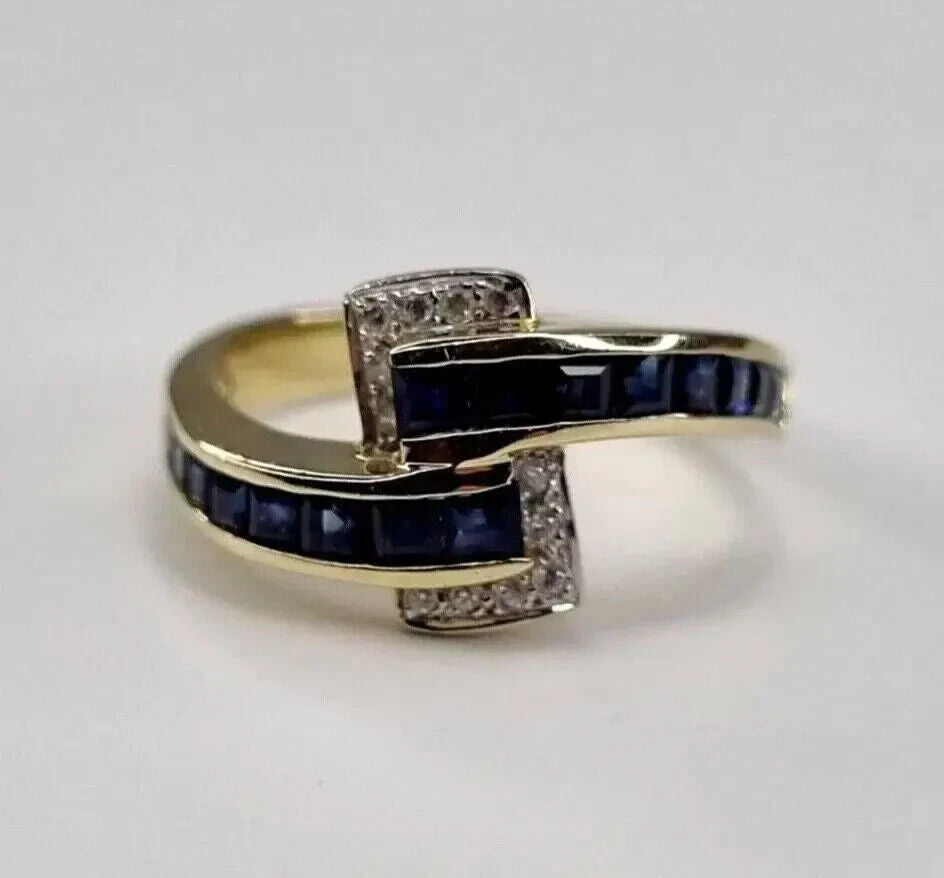 14ct Yellow Ring Sapphire and Diamond Gold Ring UK Ring Size O 1/2