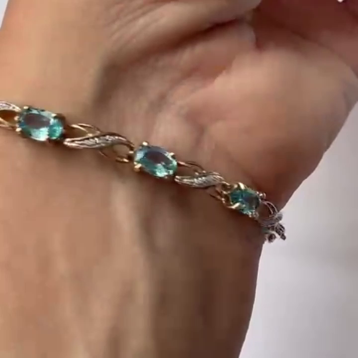 9ct Yellow Gold Tennis Bracelet Blue Topaz Natural Gemstones 19cm Long