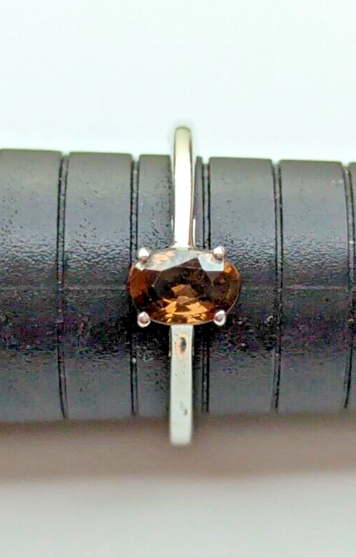Silver Ring Oval Champagne Zircon Stone 925 Sterling Silver Ring Size R 1/2
