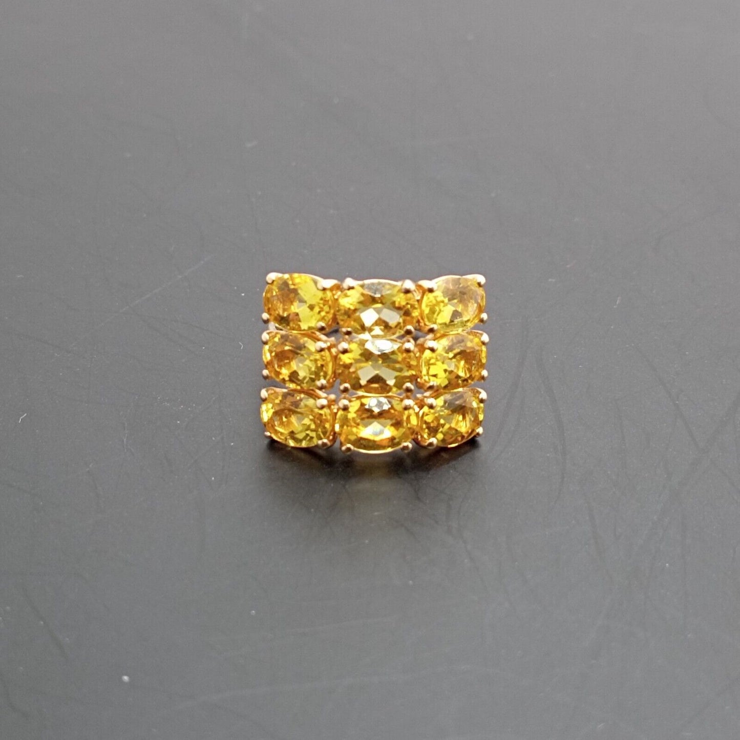 9ct Yellow Gold Ring Yellow Citrine Prong Setting Statement Ring Size N 1/2