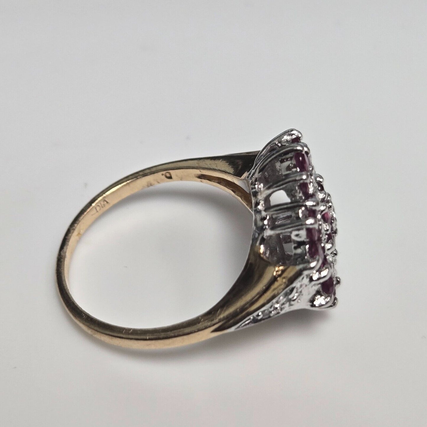 9ct Yellow Gold Ring Pink Ruby and Diamonds Cluster Gemstones UK Ring Size N