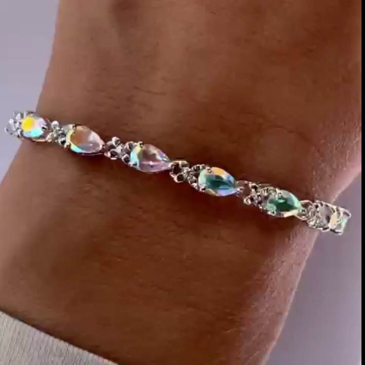 9ct White Gold Tennis Bracelet Mystic Topaz Natural Gemstones 19cm Long