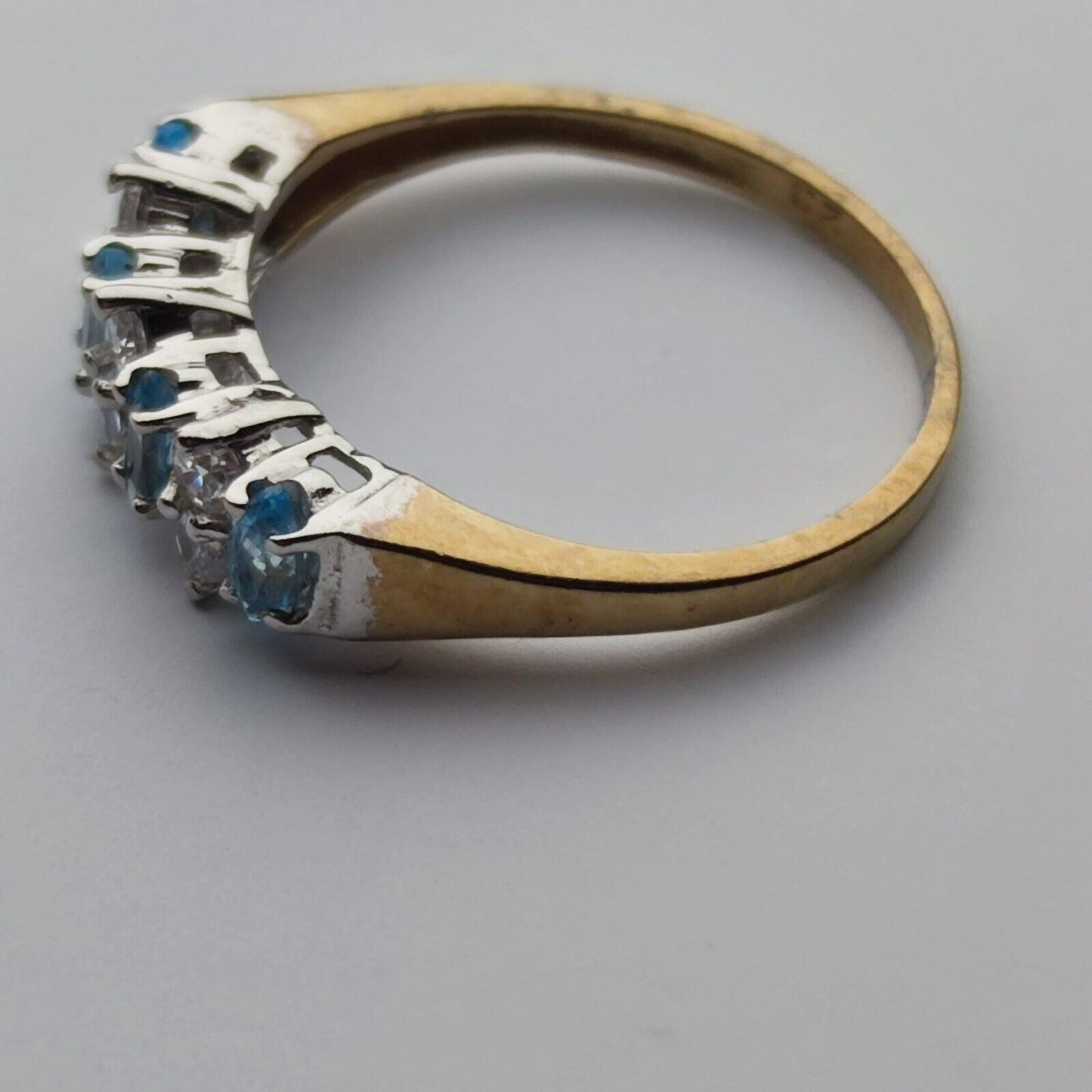 9ct Yellow Gold Ring Blue Topaz Marquise-Cut Gemstones prong Setting Ring Size L