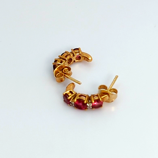 9ct Yellow Gold Half Cuff Earrings Tourmaline Diamond Stud Earrings Half Hoop