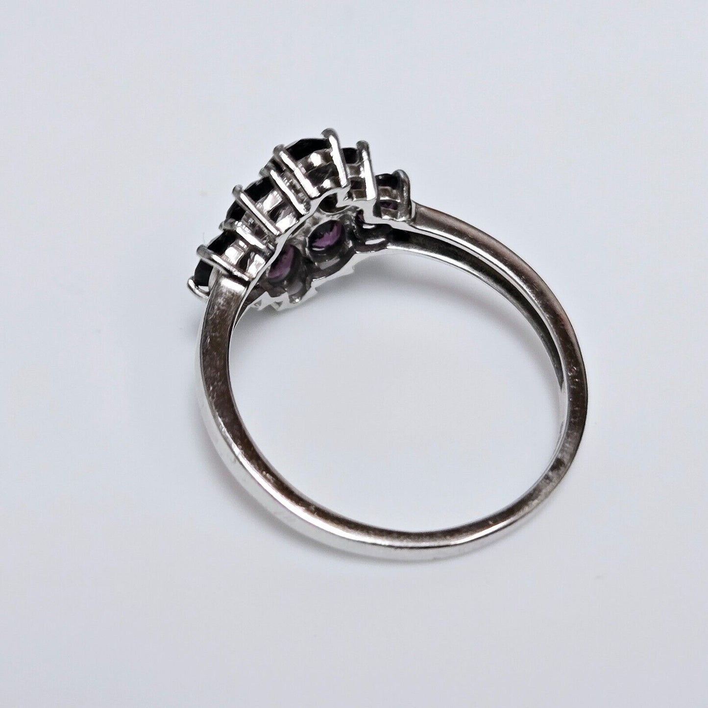 9ct White Gold Ring Oval Purple Topaz Gemstones Cluster Setting UK Ring Size S