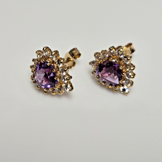 9ct Yellow Gold Purple Amethyst Stud Earrings Push Backs Size: 10mm x 15mm