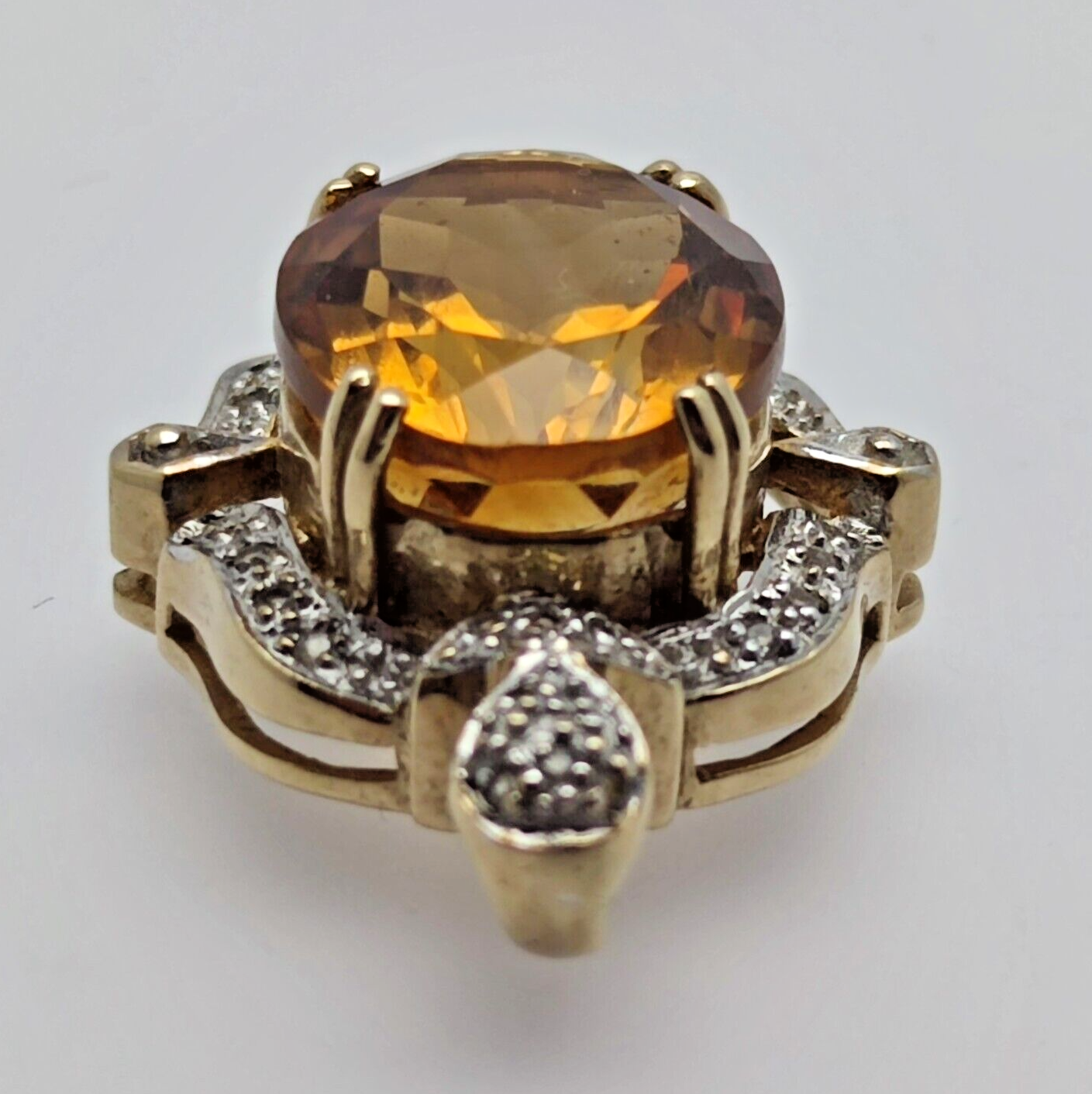 9ct Gold Pendant Yellow Citrine and Diamonds Natural Gemstones Size: 32mm x 22mm