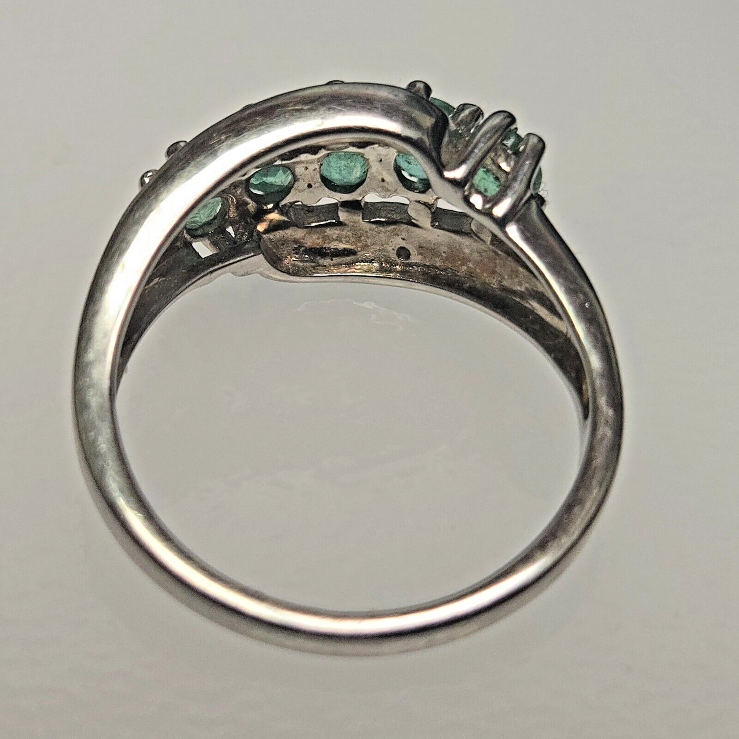 Silver Ring Green Emerald & Diamond Ring 925 Silver Hallmarked Ring Size L 1/2