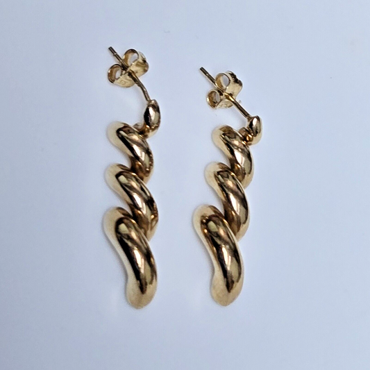 9ct Yellow Gold Spiral Dangle Earrings Hollow Drop Gold Hallmarked 30mm Long