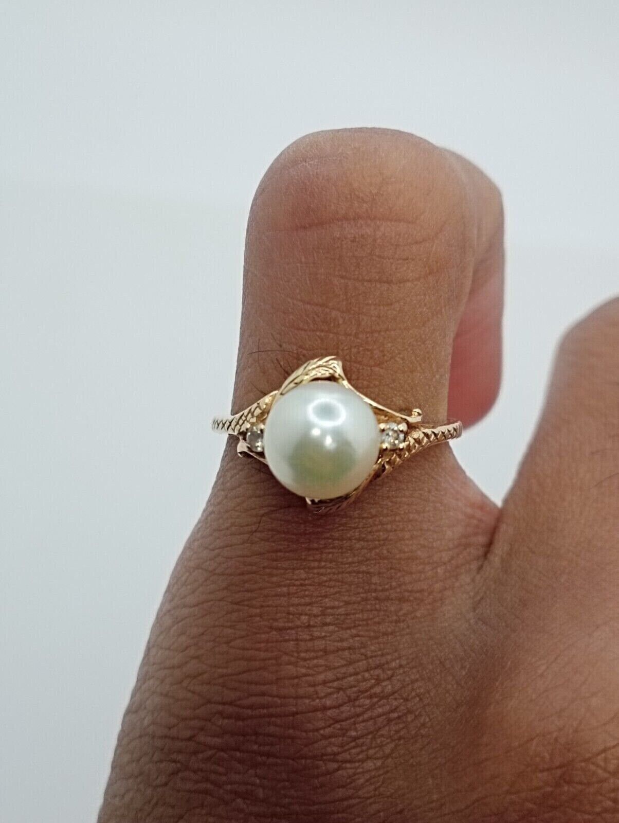 9ct Yellow Gold Ring White Pearl Prong Setting Statement Ring Size J