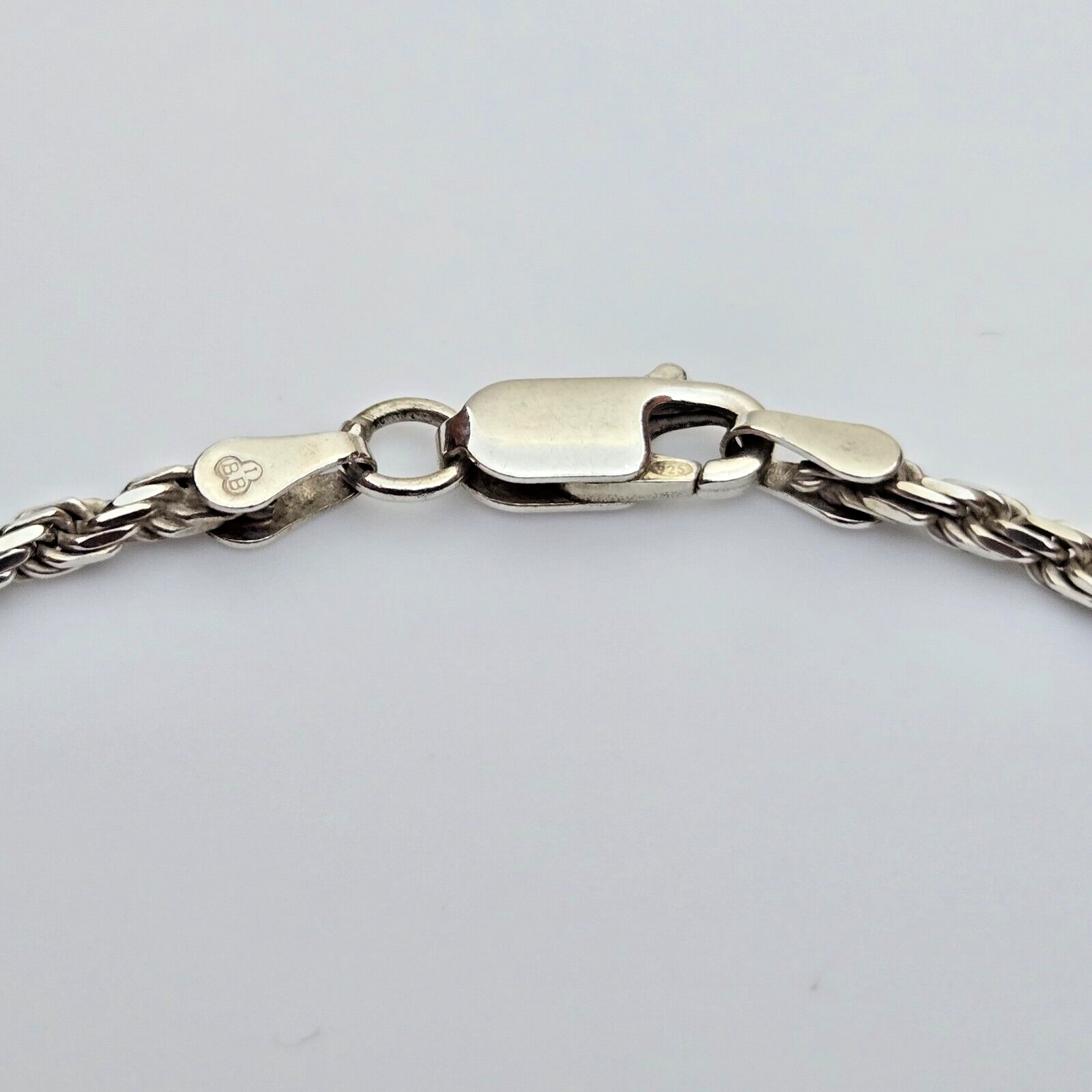 Silver Rope Chain Bracelet 925 Sterling Silver Hallmarked Lobster Lock 19cm Long