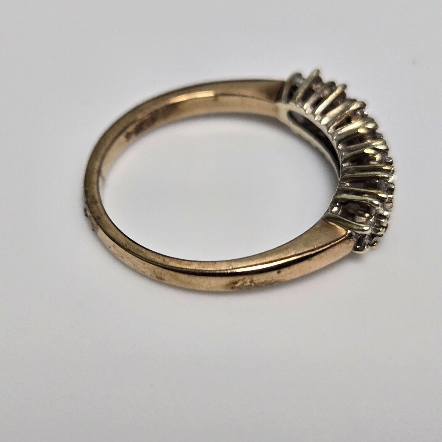 9ct Yellow Gold Ring Diamond Half Eternity Prong Setting UK Ring Size N