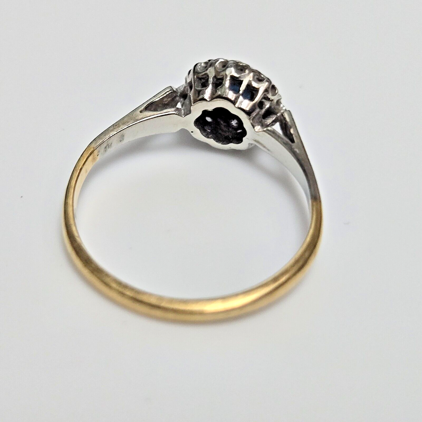 18ct Yellow Gold Platinum Ring Blue Sapphire and Diamonds Cluster Ring Size L