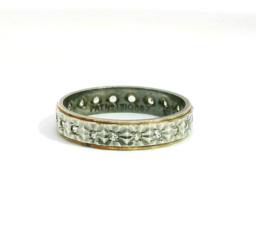 9ct Yellow Gold And Silver Ring Colourless Spinals Hallmarked Ring Size L 1/2