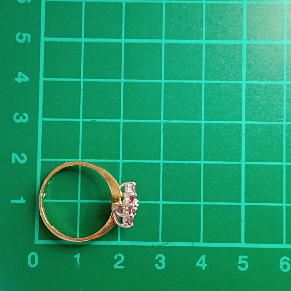 9ct Yellow Gold Ring Ruby and Diamond Crossover Band UK Ring Size N