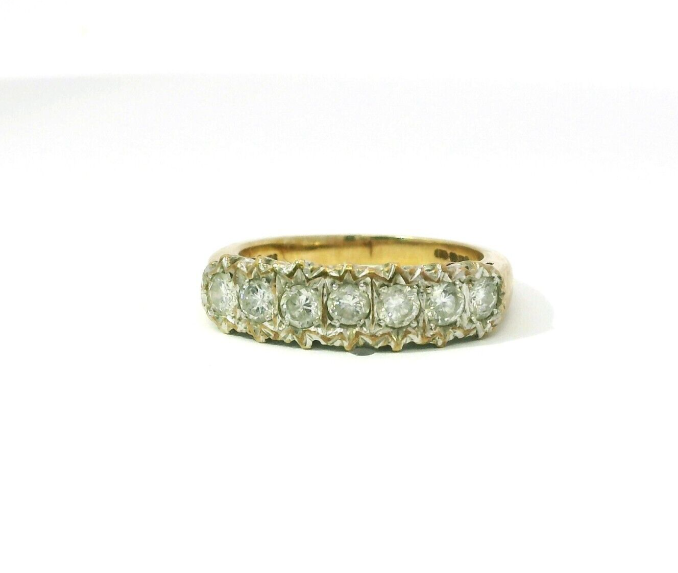 Vintage 9ct Yellow Gold Ring Round Diamonds Hallmarked Prong Setting Ring Size L