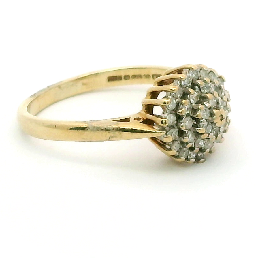 9ct Yellow Gold Ring 0.25ct Diamonds Cluster Setting 375 Hallmarked Ring Size K