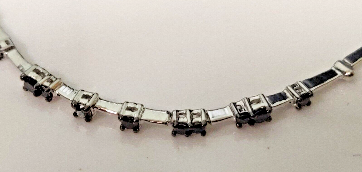 9ct White Gold Tennis Bracelet Black Diamonds Natural Gemstones 20cm Long