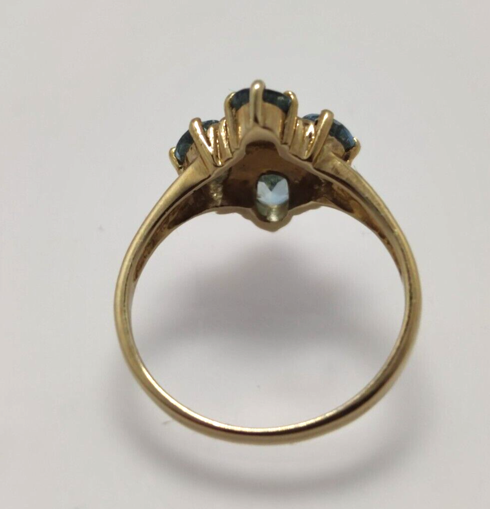 9ct Yellow Gold Ring Oval Blue Topaz 4x Natural Gemstones  Ring Size N