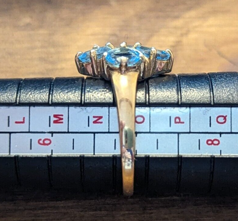 9ct Yellow Gold Ring Oval Blue Topaz 4x Natural Gemstones  Ring Size N