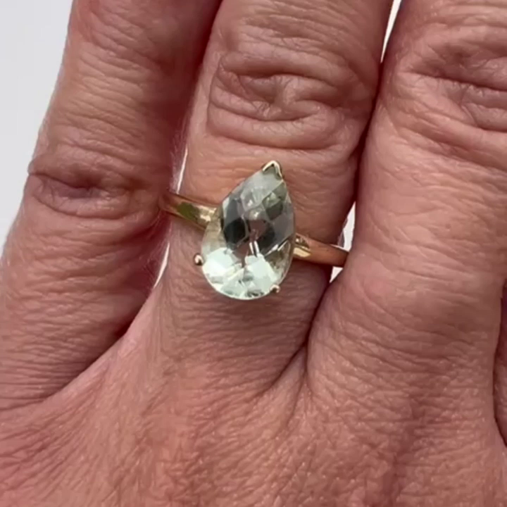 14ct Yellow Gold Ring Green Tourmaline Gemstone Ring Size P