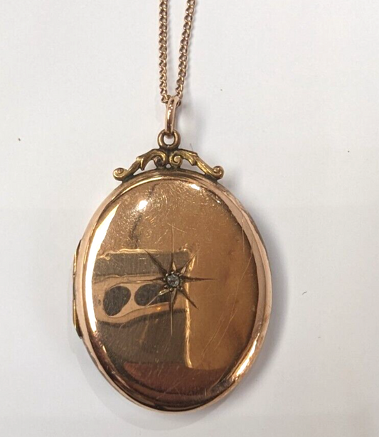 9ct Yellow Gold Photo Locket Necklace Diamond Chain Necklace