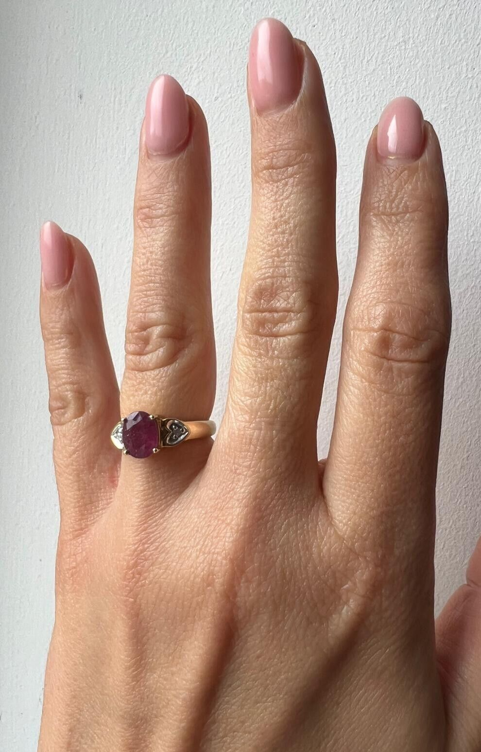 9ct Yellow Gold Ring Oval Red Ruby and Diamonds Gemstones UK Ring Size J
