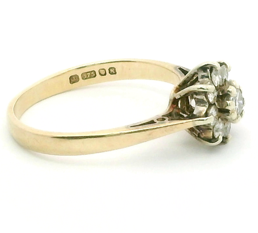 9ct Yellow Gold Diamonds x9 Prong Setting 375 Hallmarked Ring Size K