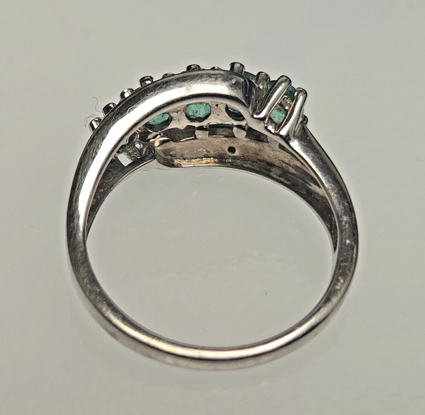 Silver Ring Green Emerald & Diamond Ring 925 Silver Hallmarked Ring Size L 1/2