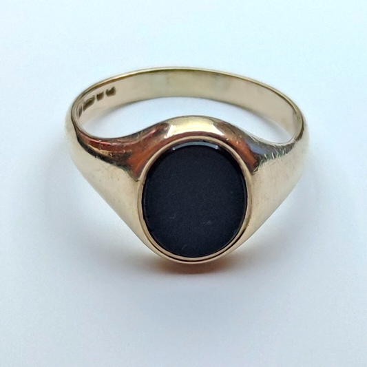 Men's Signet 9ct Yellow Gold Ring Black Over Onyx Gemstones Ring Size P