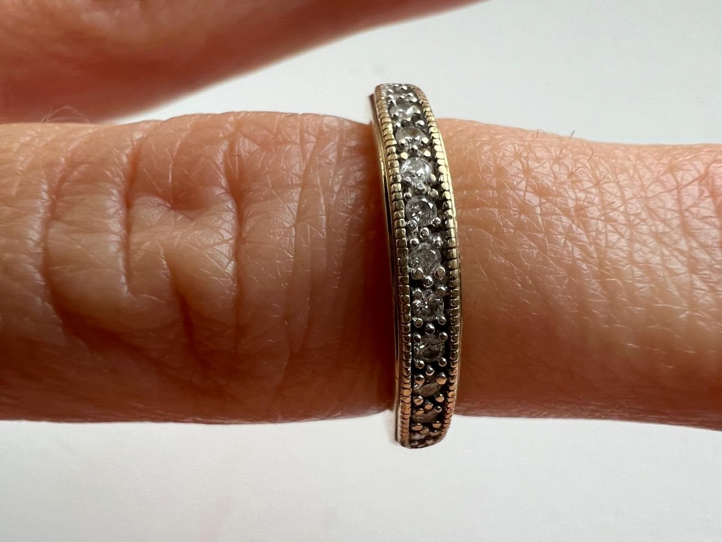 9ct Yellow Gold Ring Round Colourless Diamonds Half Eternity UK Ring Size J