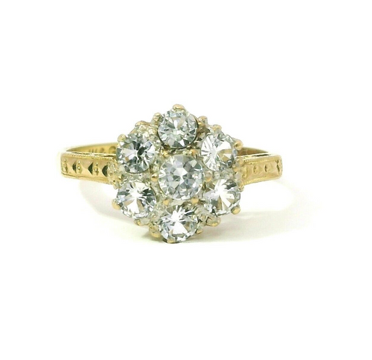 9ct Yellow Gold Ring Round Spinel Cluster Prong Setting UK Ring Size N 1/2