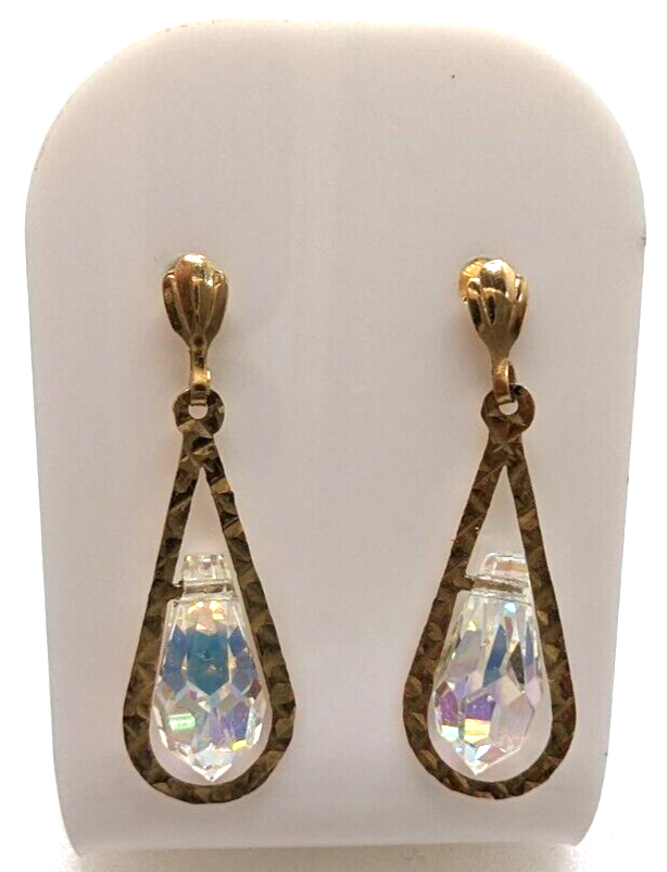 9ct Yellow Gold Crystal Drop Dangle Earrings Hallmarked 26mm Long