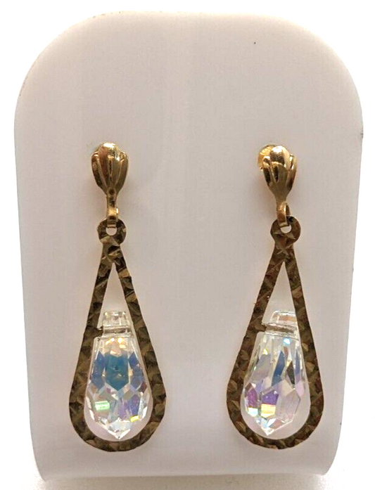 9ct Yellow Gold Crystal Drop Dangle Earrings Hallmarked 26mm Long