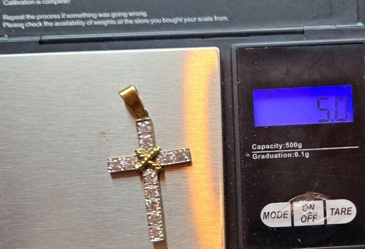 9ct Yellow Gold Cross Pendant Round Cubic Zirconia Stones Size 48mm x 25mm