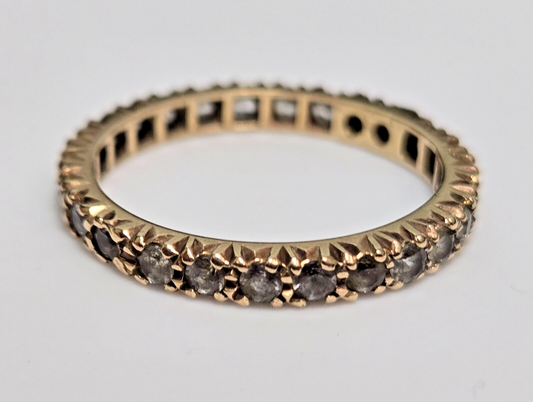 9ct Yellow Gold Ring Full Eternity Spinel Gemstones Thin Light Ring Size U