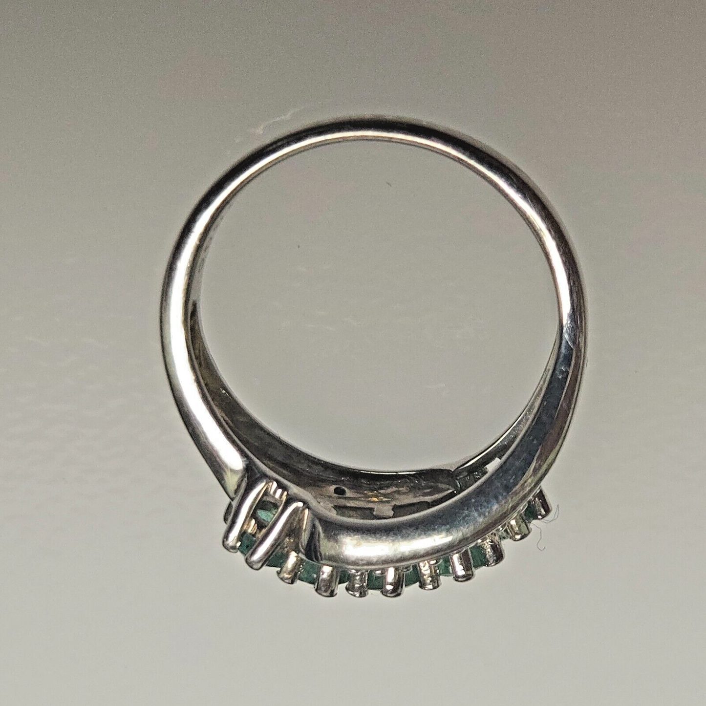 Silver Ring Green Emerald & Diamond Ring 925 Silver Hallmarked Ring Size L 1/2