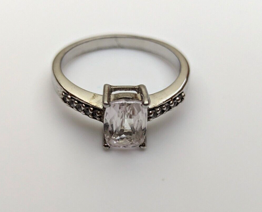 Silver Ring Kunzite and White Topaz 925 Sterling Silver Ring Size R 1/2