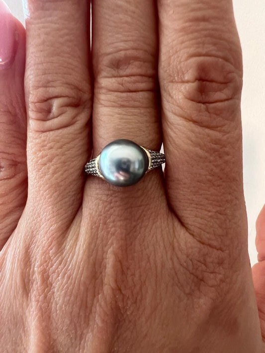 9ct Yellow Gold Ring Pearl & White Sapphire Natural Gemstone UK Ring Size O