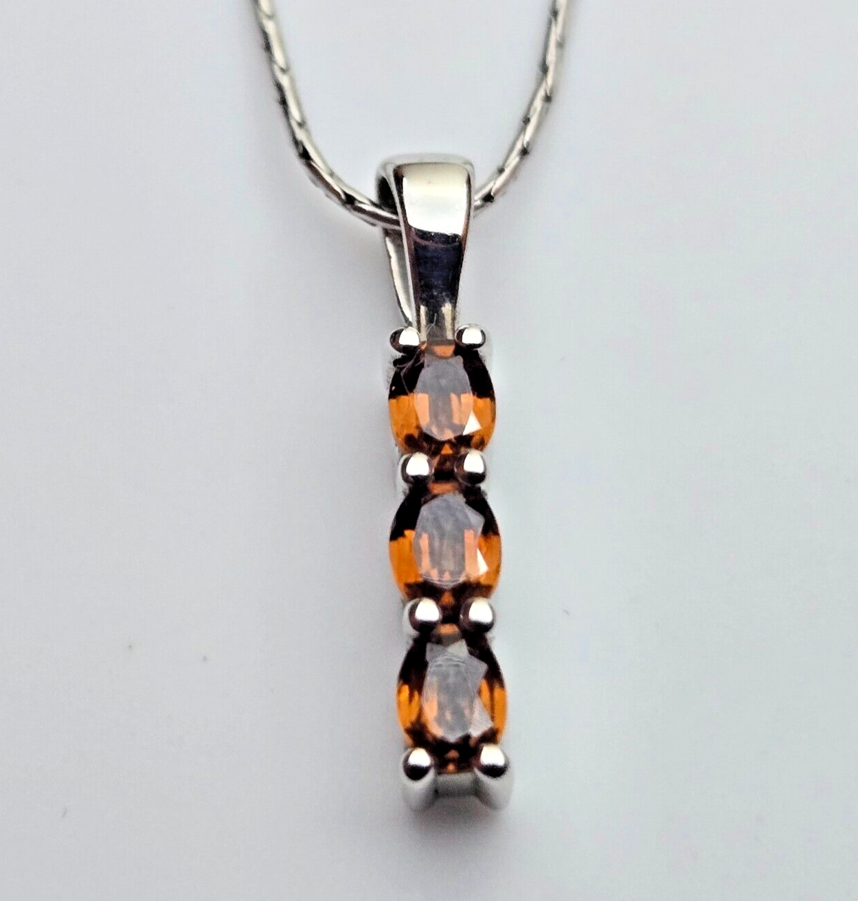 Silver Swage Necklace Orange Zircon 925 Hallmarked Spring Lock 48cm Long