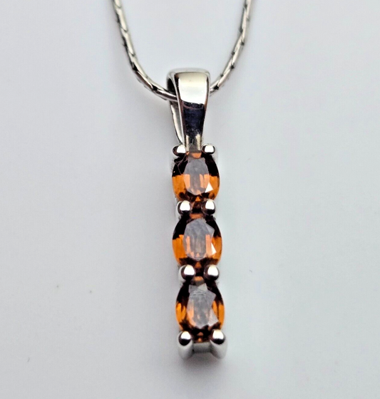 Silver Swage Necklace Orange Zircon 925 Hallmarked Spring Lock 48cm Long