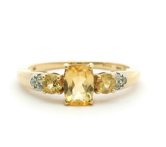 9ct Yellow Gold Ring Yellow Citrine & White Topaz 375 Hallmarked Ring Size R 1/2
