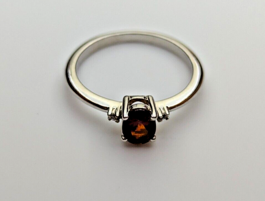 Silver Ring Garnet and Diamond Gemstones 925 Sterling Silver Ring Size R 1/2