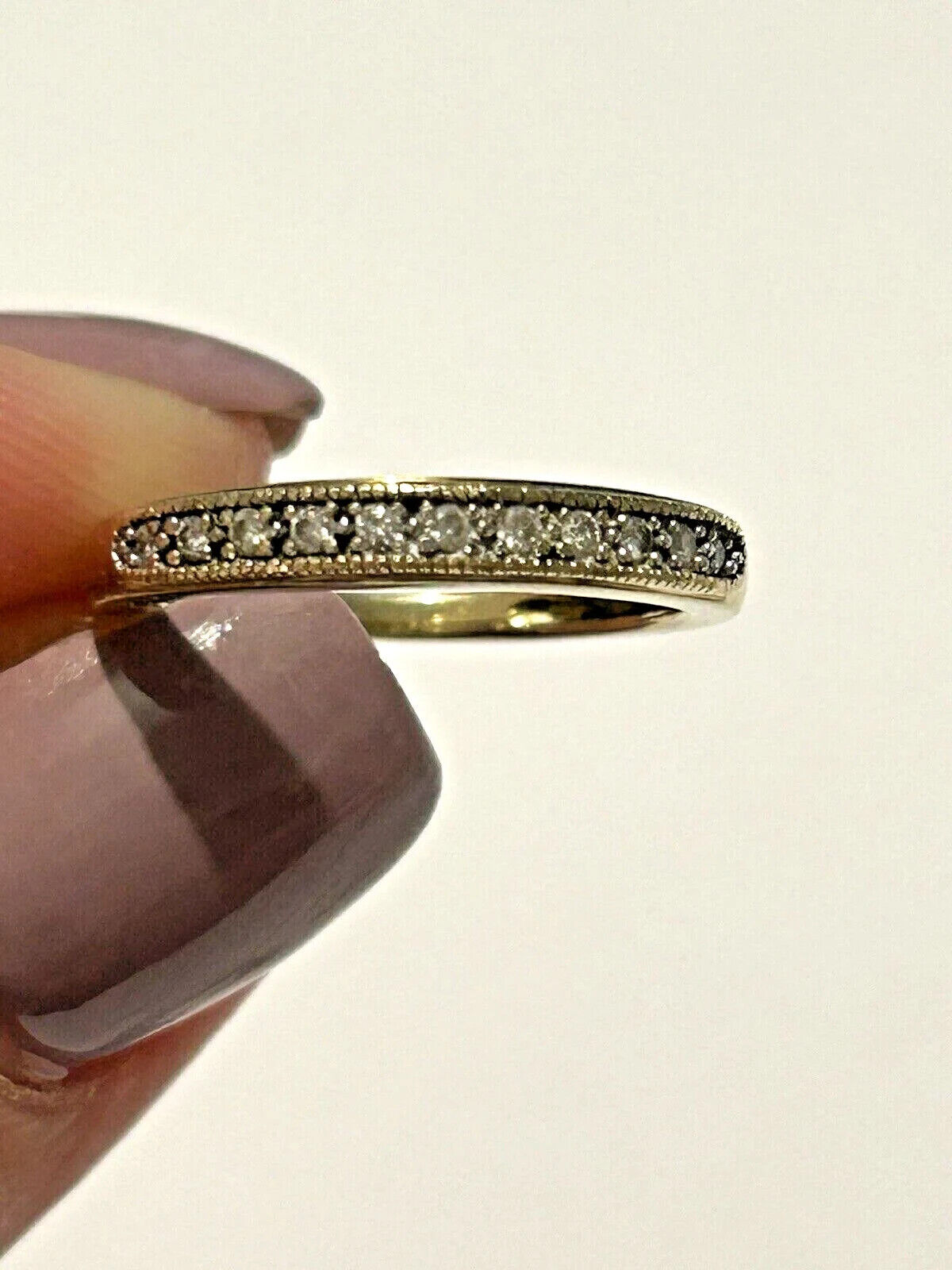 9ct Yellow Gold Ring Round Colourless Diamonds Half Eternity UK Ring Size J